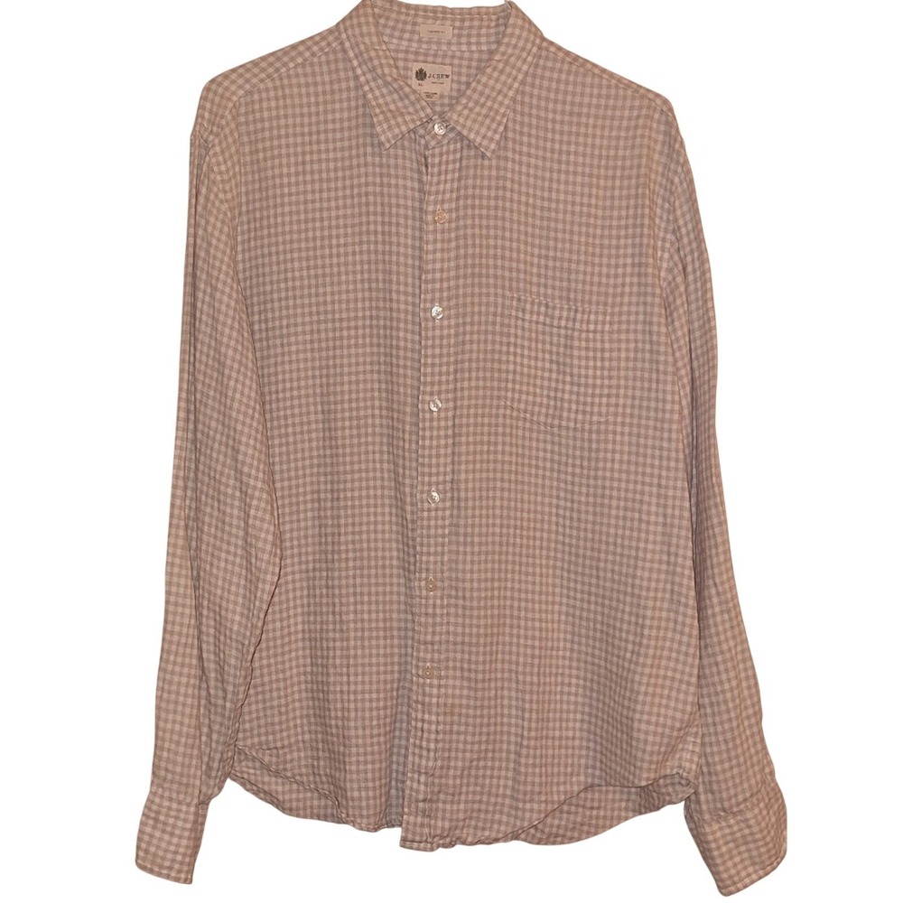 J.Crew 100% Linen Men's Size XL Breathable Gray Cream Long Sleeve Button Down